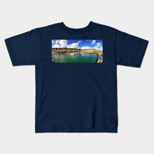 Mousehole Harbor Boats Panorama Kids T-Shirt